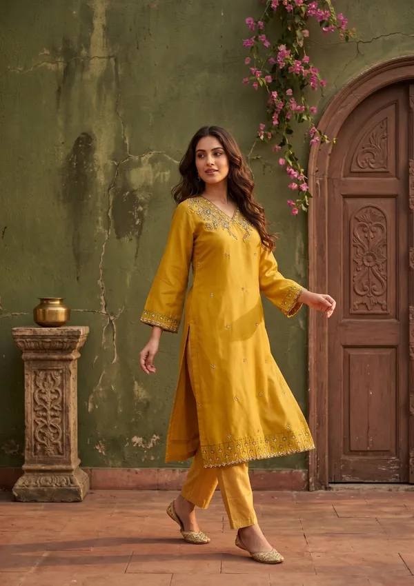 Mustard_Threadwork_Semi_Crepe_Readymade_Salwar_Suit
