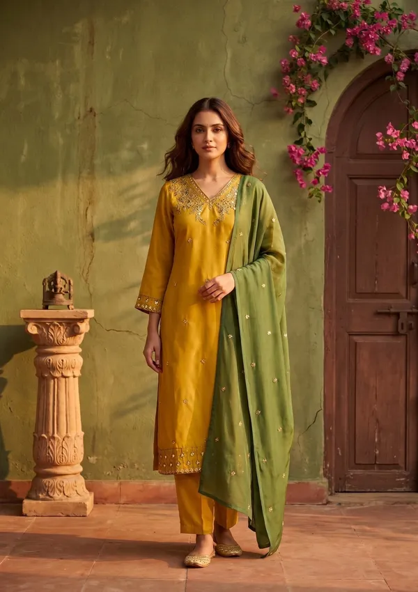 Mustard_Threadwork_Semi_Crepe_Readymade_Salwar_Suit
