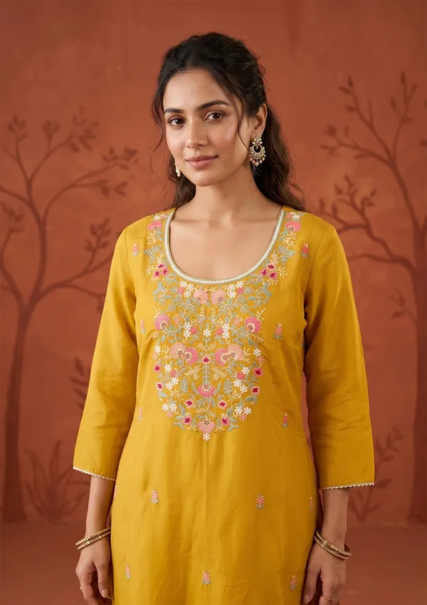 Mustard_Threadwork_Art_Silk_Readymade_Salwar_Suit