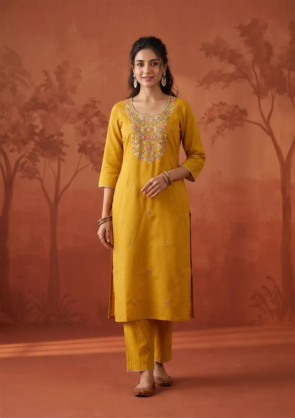 Mustard_Threadwork_Art_Silk_Readymade_Salwar_Suit