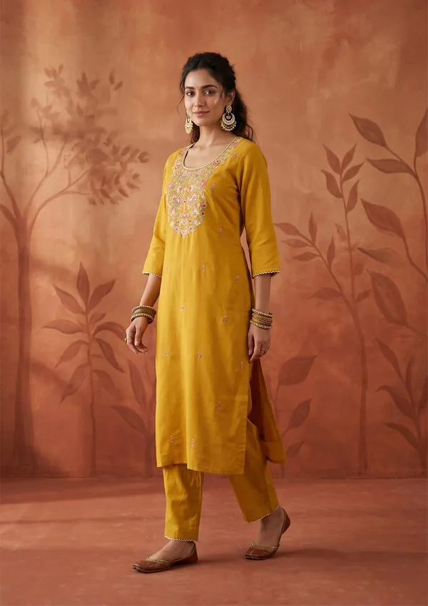 Mustard_Threadwork_Art_Silk_Readymade_Salwar_Suit