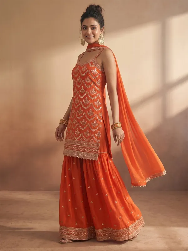 Rust_Zariwork_Gold_Chinon_Readymade_Salwar_Suit