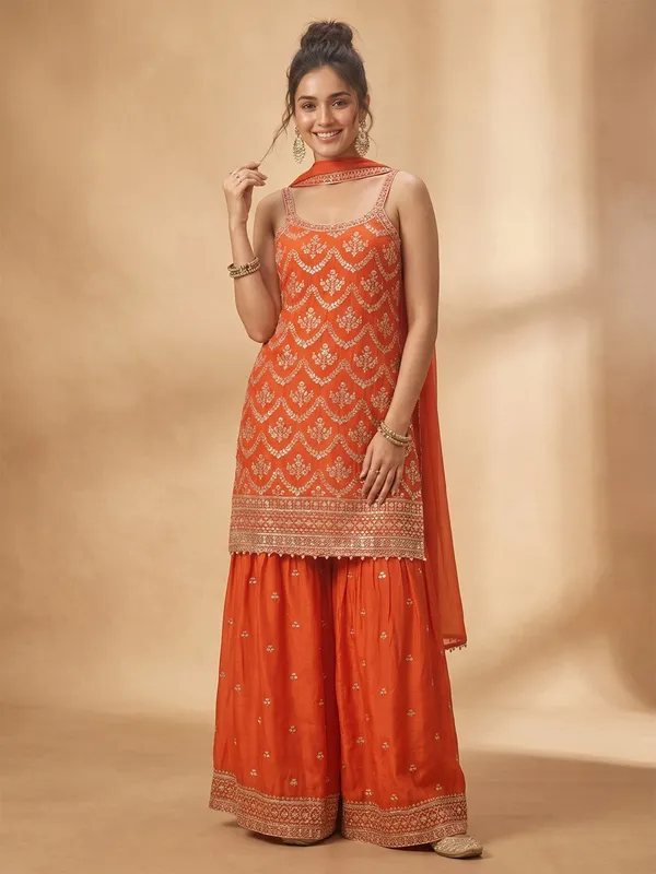 Rust_Zariwork_Gold_Chinon_Readymade_Salwar_Suit