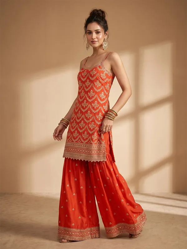 Rust_Zariwork_Gold_Chinon_Readymade_Salwar_Suit