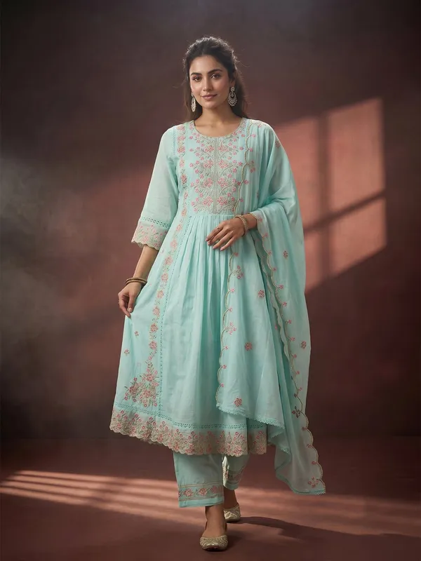 Sea_Green_Threadwork_Cotton_Readymade_Salwar_Suit