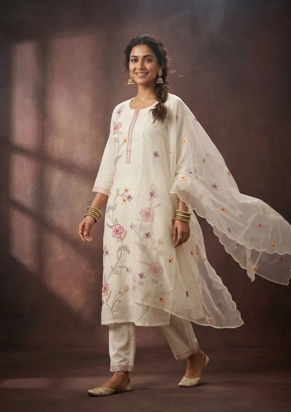 White_Threadwork_Art_Silk_Readymade_Salwar_Suit