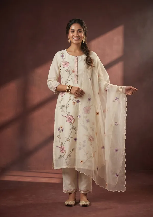 White_Threadwork_Art_Silk_Readymade_Salwar_Suit