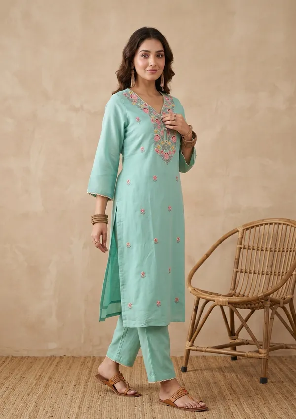 Sea_Green_Threadwork_Art_Silk_Readymade_Salwar_Suit