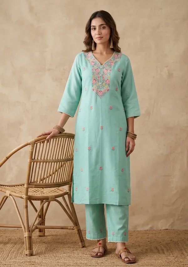 Sea_Green_Threadwork_Art_Silk_Readymade_Salwar_Suit