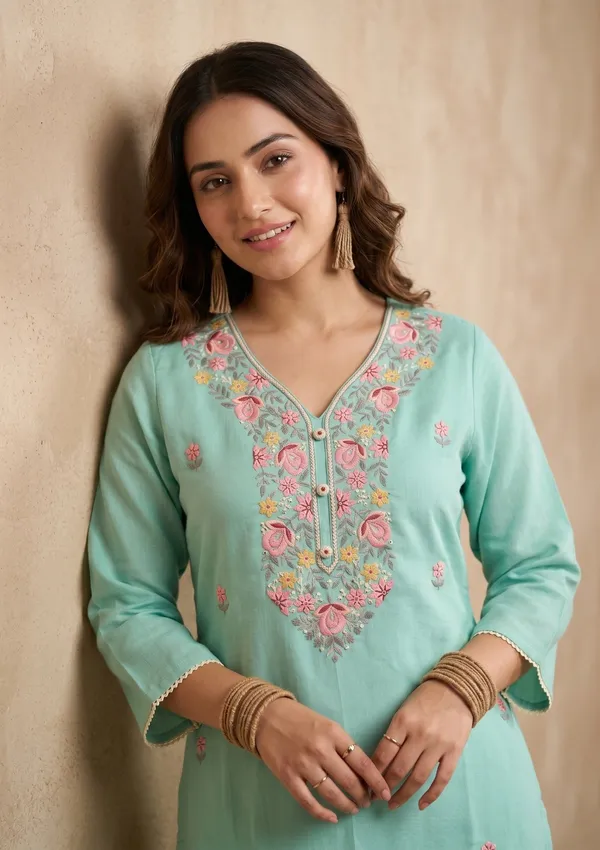 Sea_Green_Threadwork_Art_Silk_Readymade_Salwar_Suit