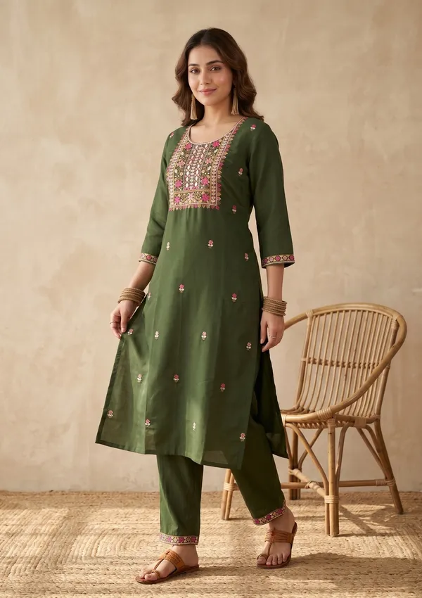 Bottle_Green_Threadwork_Art_Silk_Readymade_Salwar_Suit