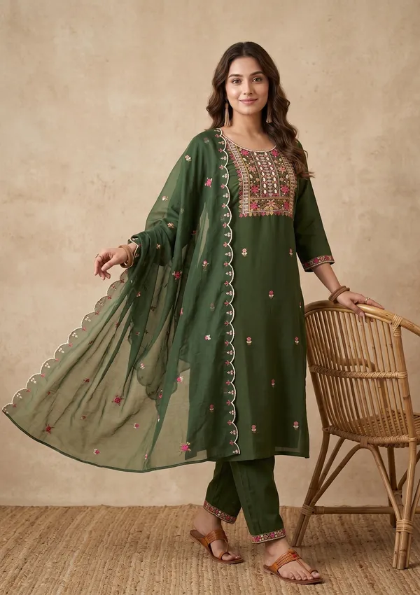 Bottle_Green_Threadwork_Art_Silk_Readymade_Salwar_Suit