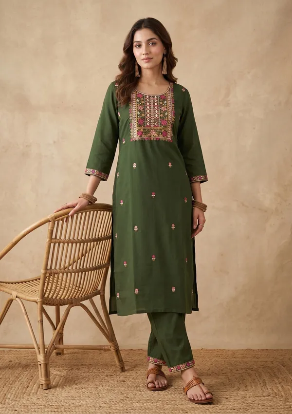 Bottle_Green_Threadwork_Art_Silk_Readymade_Salwar_Suit