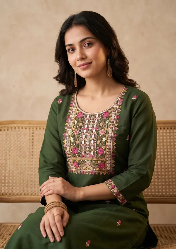 Bottle_Green_Threadwork_Art_Silk_Readymade_Salwar_Suit