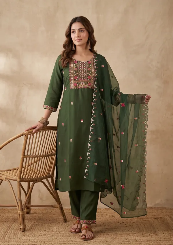Bottle_Green_Threadwork_Art_Silk_Readymade_Salwar_Suit