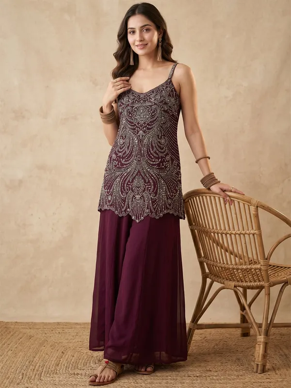 Wine_Cutdana_Georgette_Readymade_Salwar_Suit