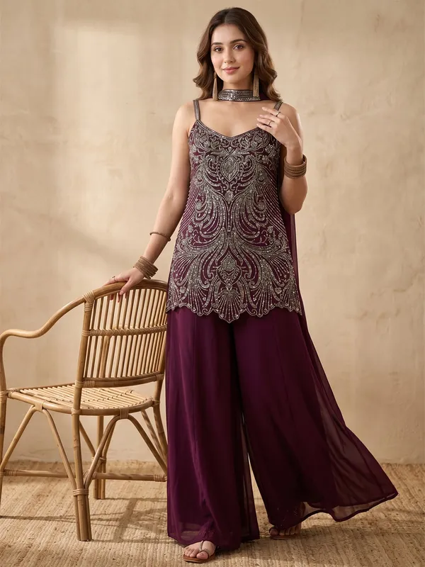 Wine_Cutdana_Georgette_Readymade_Salwar_Suit