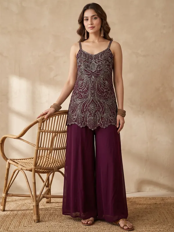 Wine_Cutdana_Georgette_Readymade_Salwar_Suit