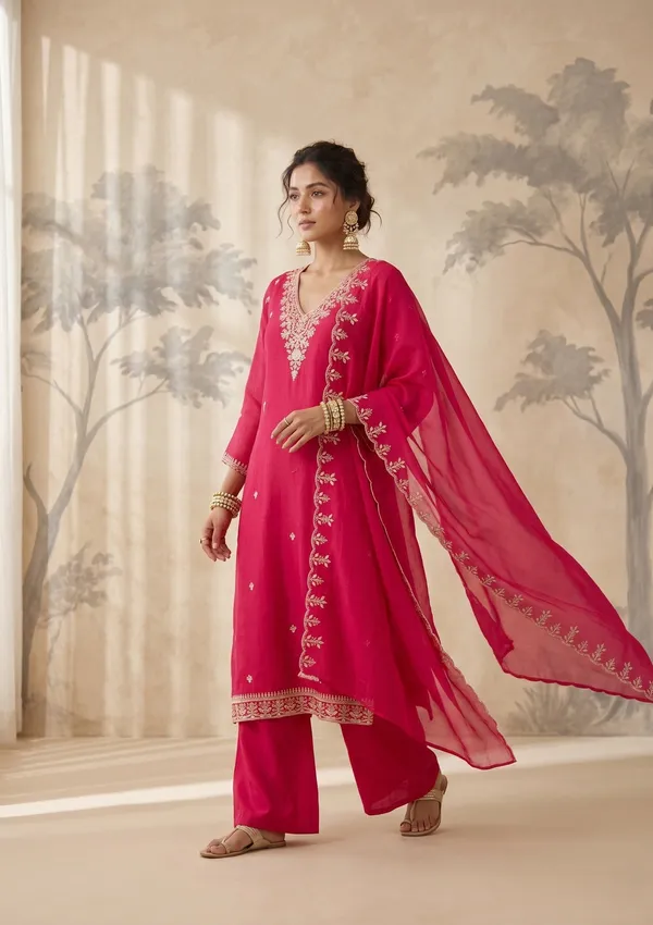 Rani_Pink_Cording_Chanderi_Readymade_Salwar_Suit