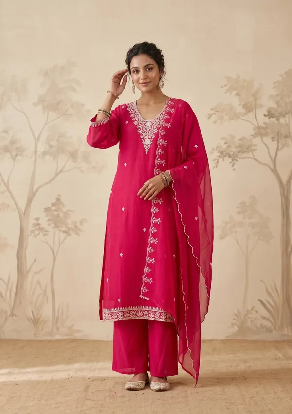 Rani_Pink_Cording_Chanderi_Readymade_Salwar_Suit
