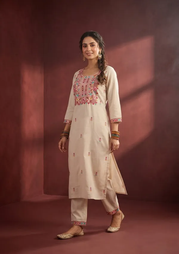 Beige_Threadwork_Art_Silk_Readymade_Salwar_Suit