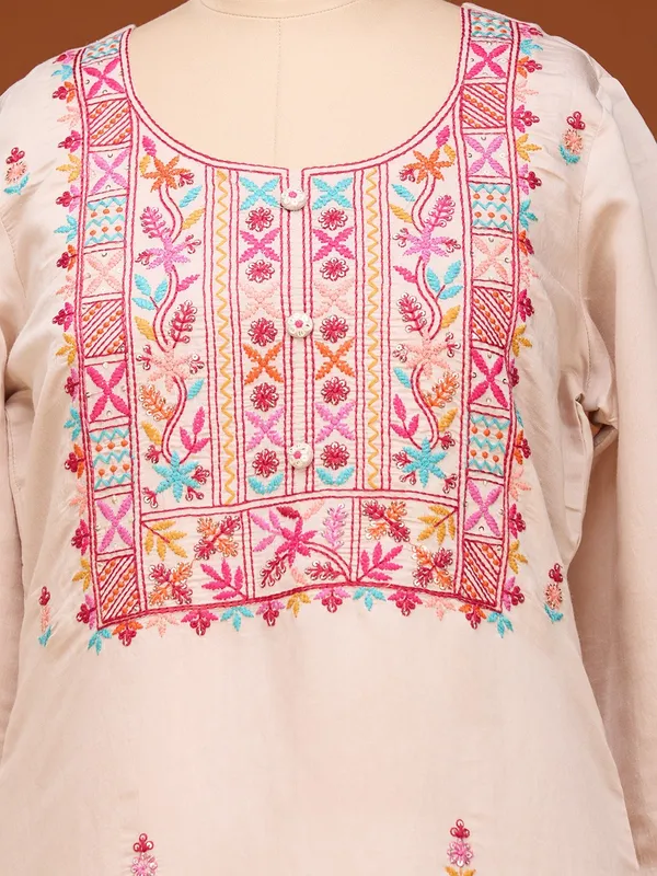 Beige_Threadwork_Art_Silk_Readymade_Salwar_Suit