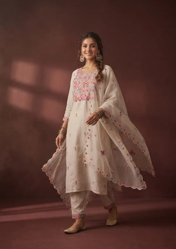 Beige_Threadwork_Art_Silk_Readymade_Salwar_Suit