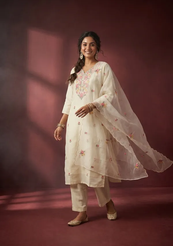 Cream_Threadwork_Art_Silk_Readymade_Salwar_Suit