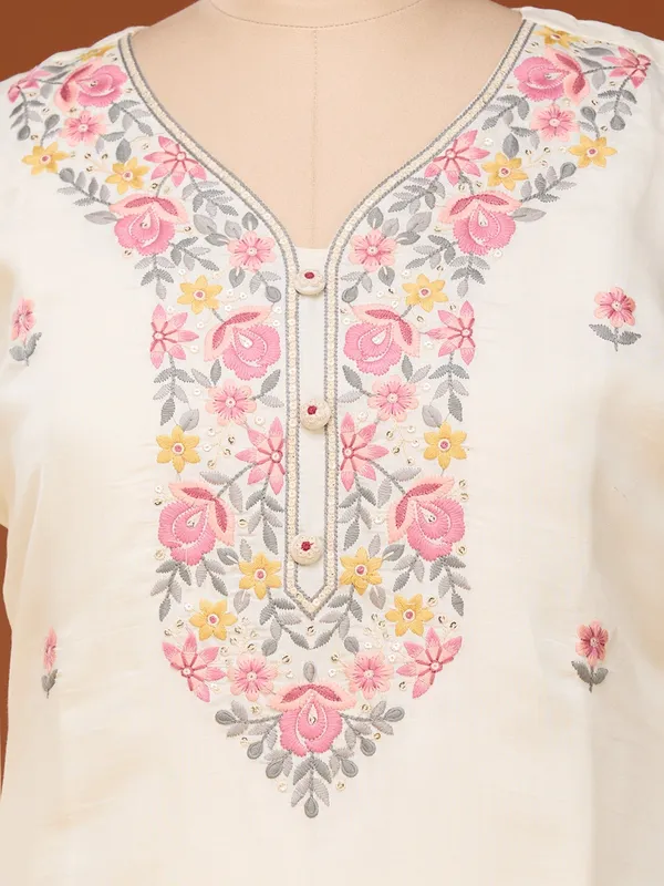 Cream_Threadwork_Art_Silk_Readymade_Salwar_Suit