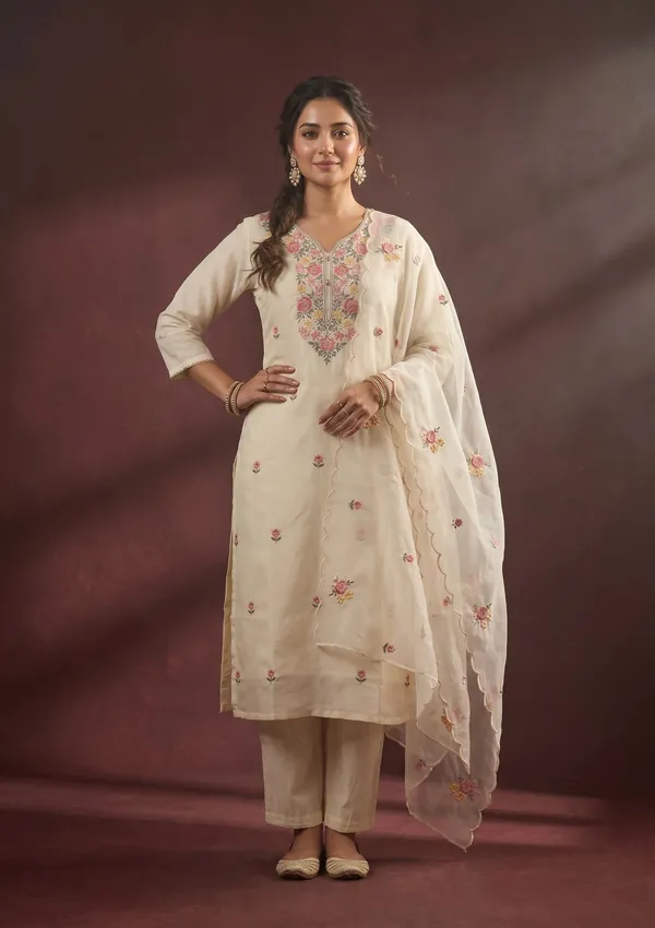 Cream_Threadwork_Art_Silk_Readymade_Salwar_Suit