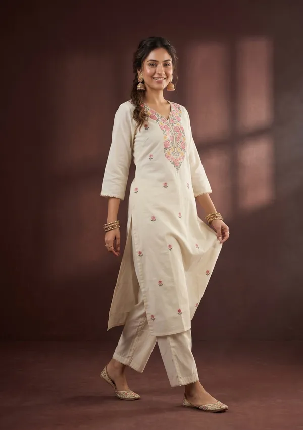 Cream_Threadwork_Art_Silk_Readymade_Salwar_Suit