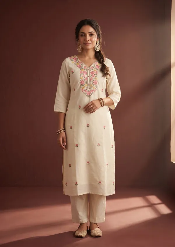 Cream_Threadwork_Art_Silk_Readymade_Salwar_Suit
