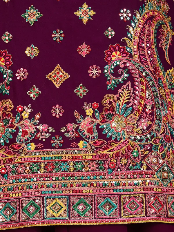 Wine_Threadwork_Georgette_Readymade_Salwar_Suit