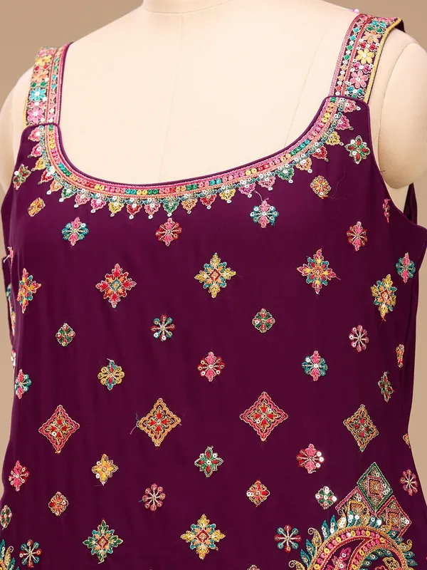 Wine_Threadwork_Georgette_Readymade_Salwar_Suit