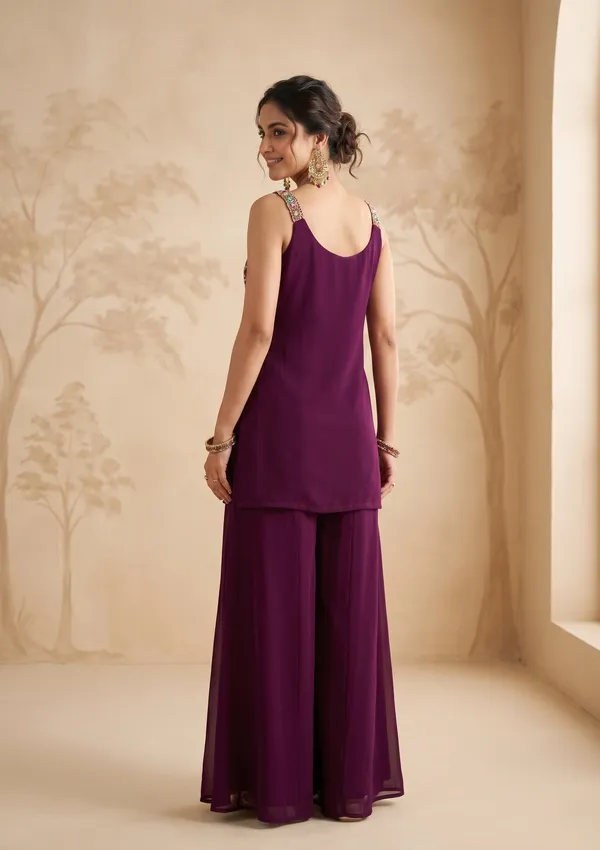 Wine_Threadwork_Georgette_Readymade_Salwar_Suit