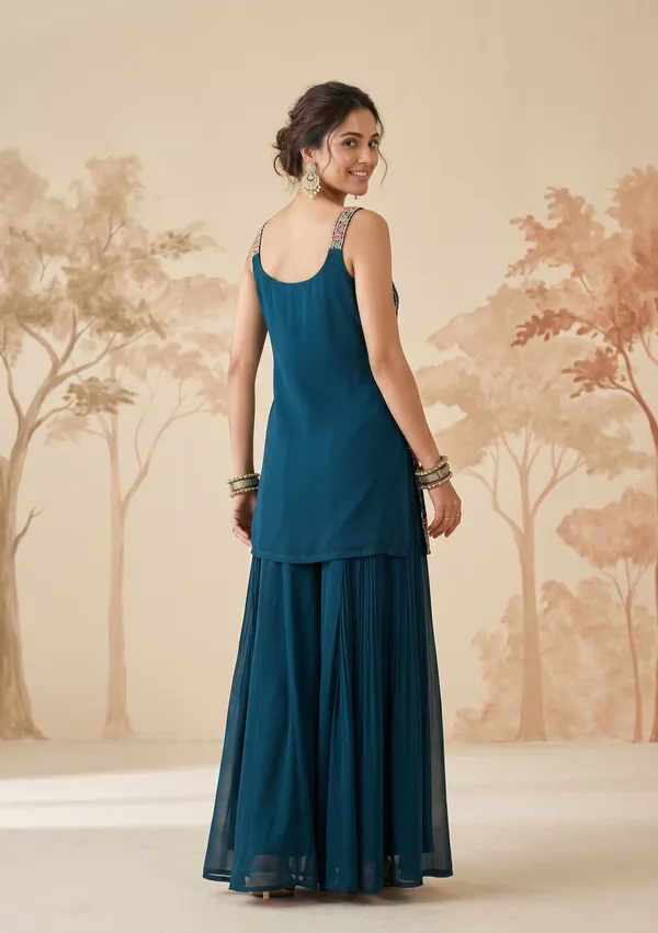 Peacock_Blue_Threadwork_Georgette_Readymade_Salwar_Suit