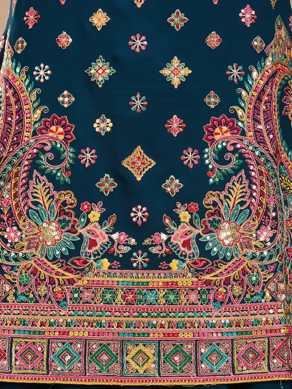 Peacock_Blue_Threadwork_Georgette_Readymade_Salwar_Suit