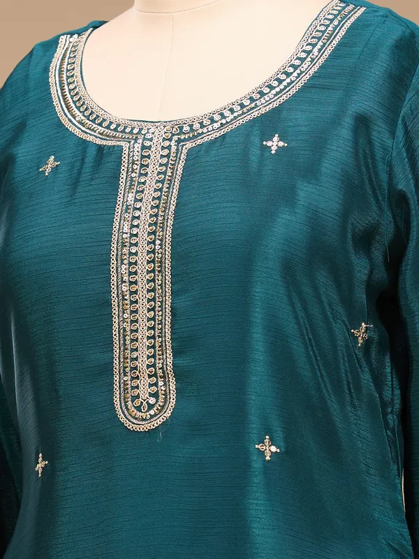 Teal_Green_Zariwork_Gold_Chinon_Readymade_Salwar_Suit