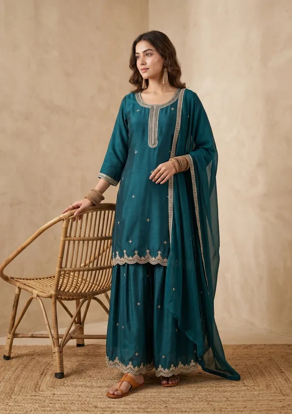 Teal_Green_Zariwork_Gold_Chinon_Readymade_Salwar_Suit