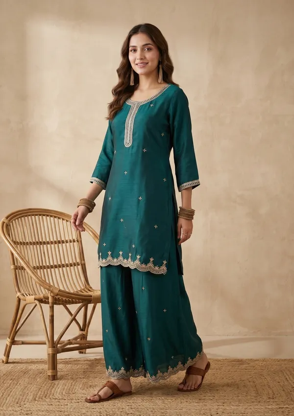 Teal_Green_Zariwork_Gold_Chinon_Readymade_Salwar_Suit