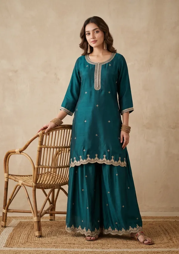 Teal_Green_Zariwork_Gold_Chinon_Readymade_Salwar_Suit