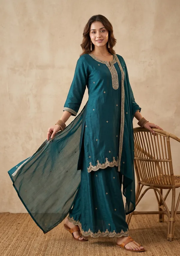 Teal_Green_Zariwork_Gold_Chinon_Readymade_Salwar_Suit