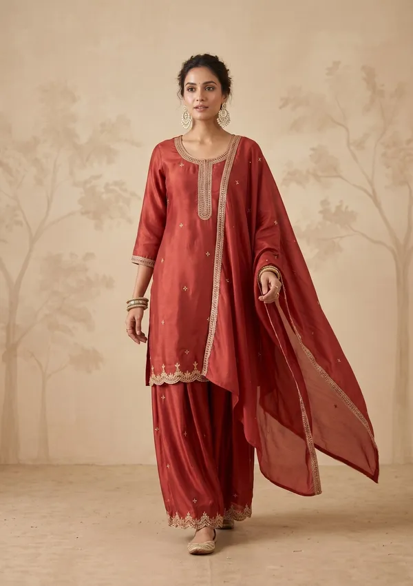 Rust_Zariwork_Gold_Chinon_Readymade_Salwar_Suit