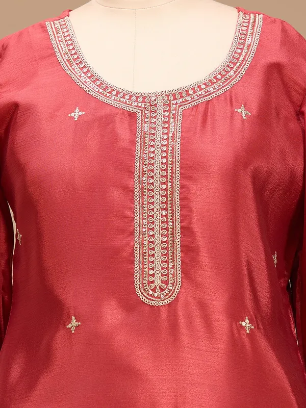 Rust_Zariwork_Gold_Chinon_Readymade_Salwar_Suit