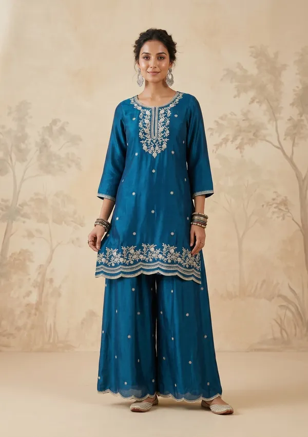 Peacock_Blue_Zariwork_Gold_Chinon_Readymade_Salwar_Suit