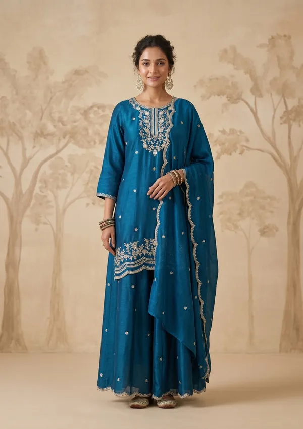 Peacock_Blue_Zariwork_Gold_Chinon_Readymade_Salwar_Suit