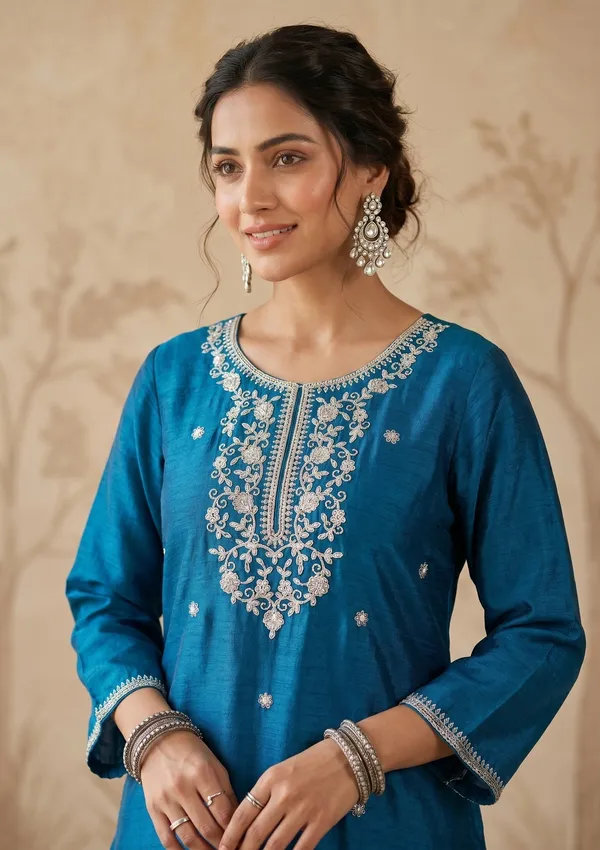 Peacock_Blue_Zariwork_Gold_Chinon_Readymade_Salwar_Suit
