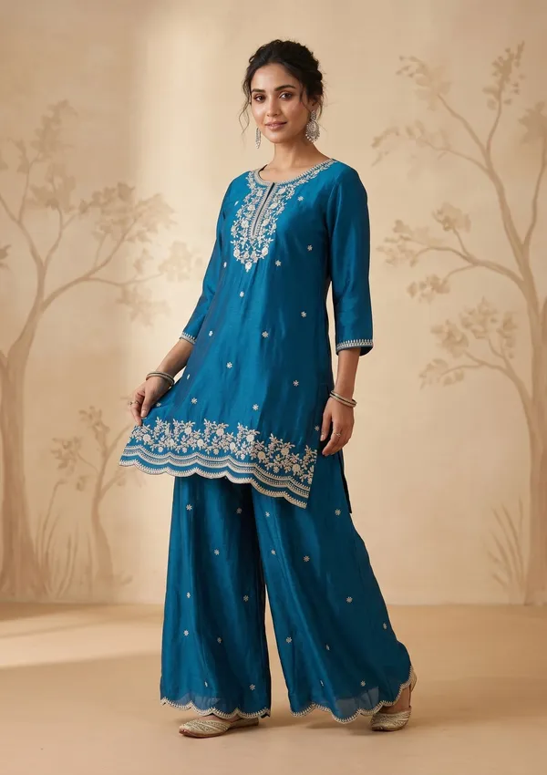 Peacock_Blue_Zariwork_Gold_Chinon_Readymade_Salwar_Suit