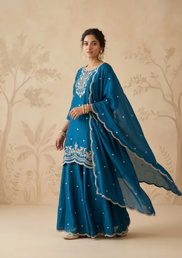Peacock_Blue_Zariwork_Gold_Chinon_Readymade_Salwar_Suit