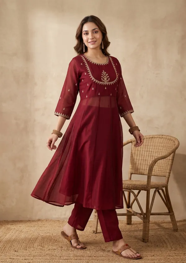 Maroon_Zariwork_Gold_Soft_Raw_Silk_Readymade_Salwar_Suit